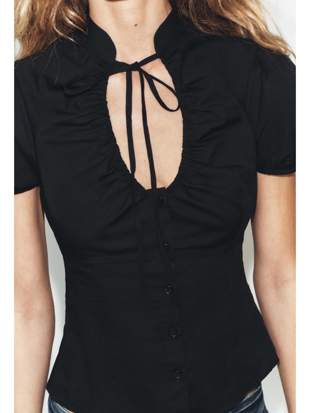 zara black poplin keyhole top